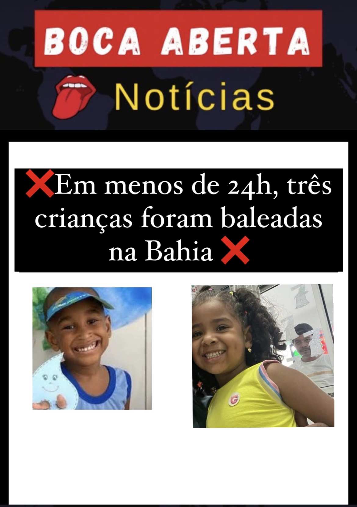 Em menos de 24h , três crianças baleadas na Bahia