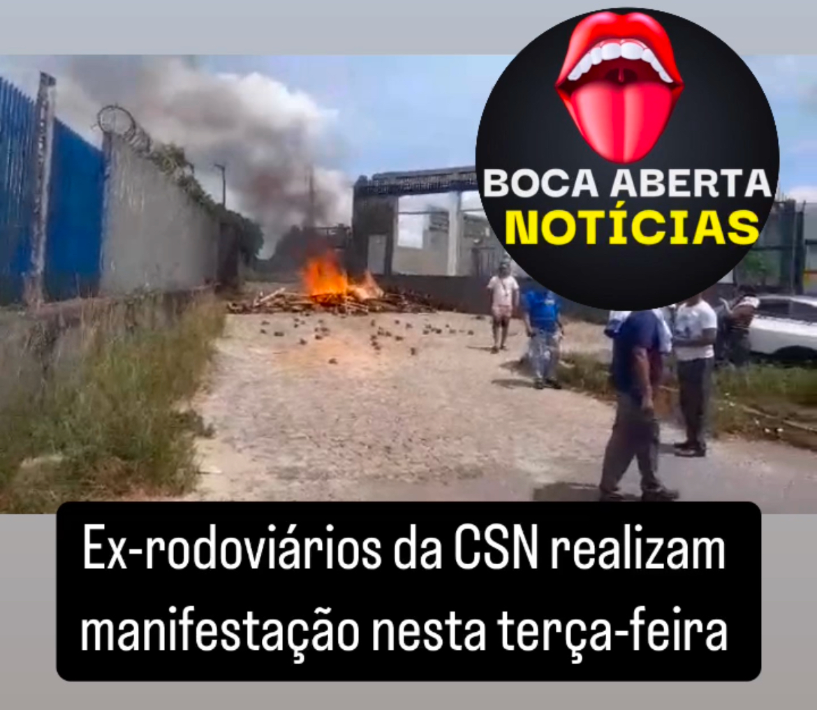 Os ex-rodoviários da extinta empresa CSN estão realizando uma manifestação nesta terça-feira (3) em frente à antiga garagem da empresa