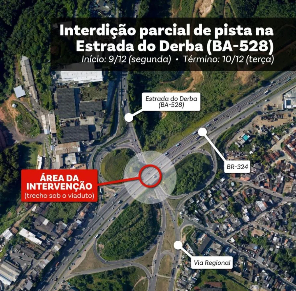 Tráfego na Estrada do Derba será temporariamente alterado nesta segunda e terça-feira (9 e 10)