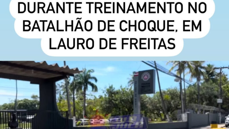 Capitão da PM é baleado durante treinamento no Batalhão de Choque, em Lauro de Freitas;